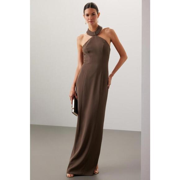 Ronny Kobo Brown Lenox Gown Size M (Iron Burn on Fabric) - Picture 1 of 7